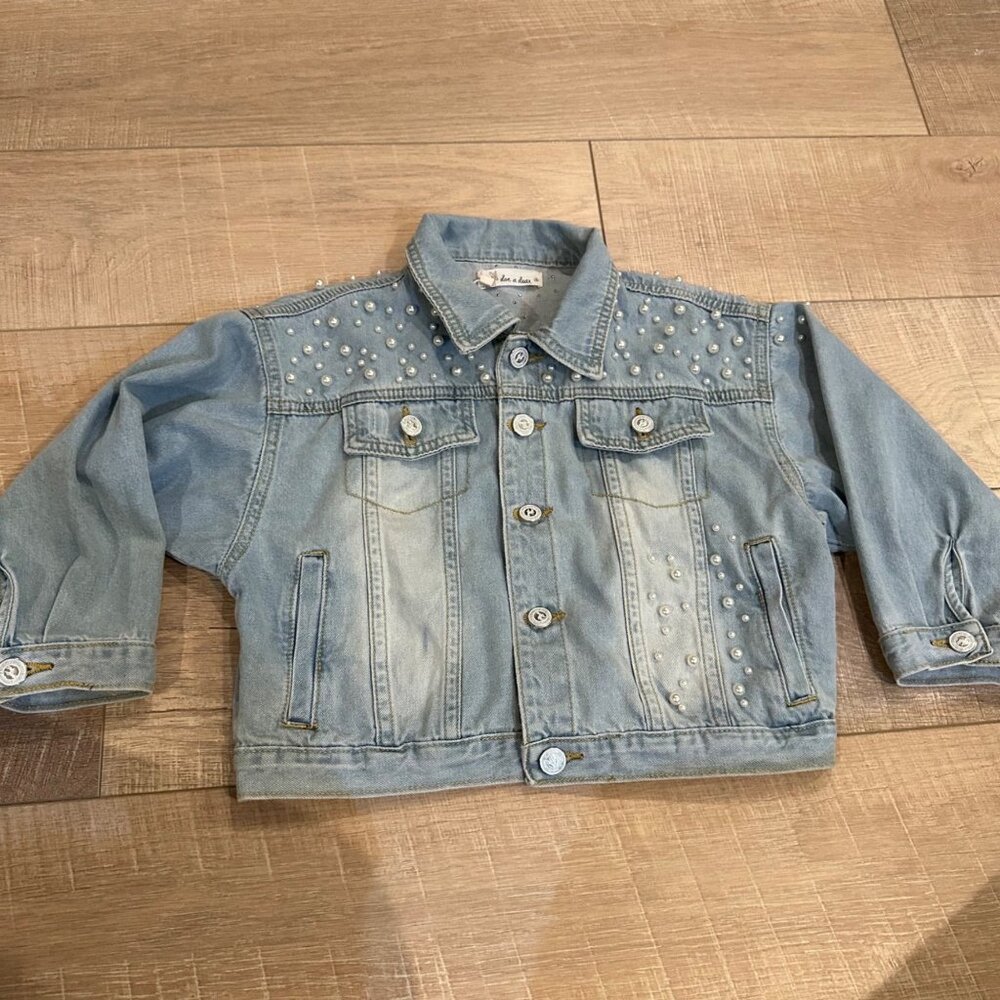 DOE A DEAR GIRLS DENIM PEARL EMBELISSHED JACKET COAT NEW SIZE 4 NORA